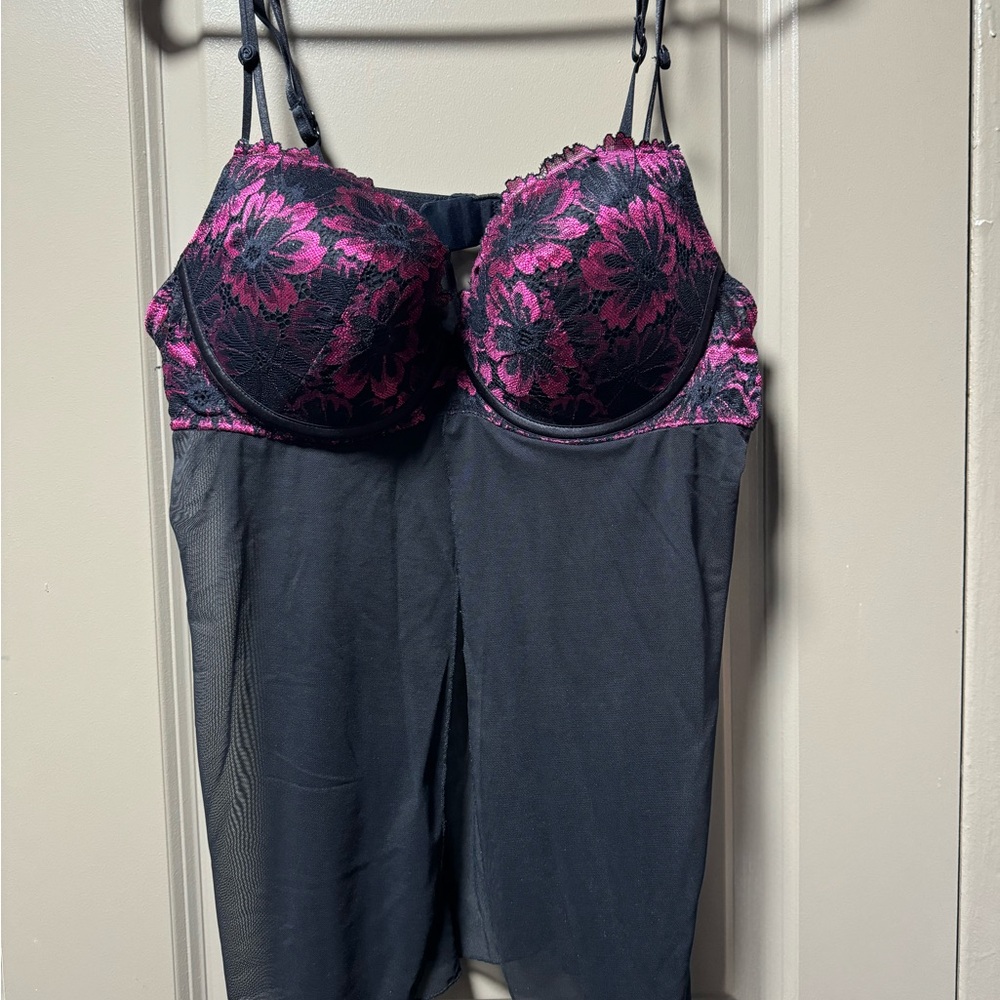 Elegant Black and Pink Lace Chemise La Vie En Rose